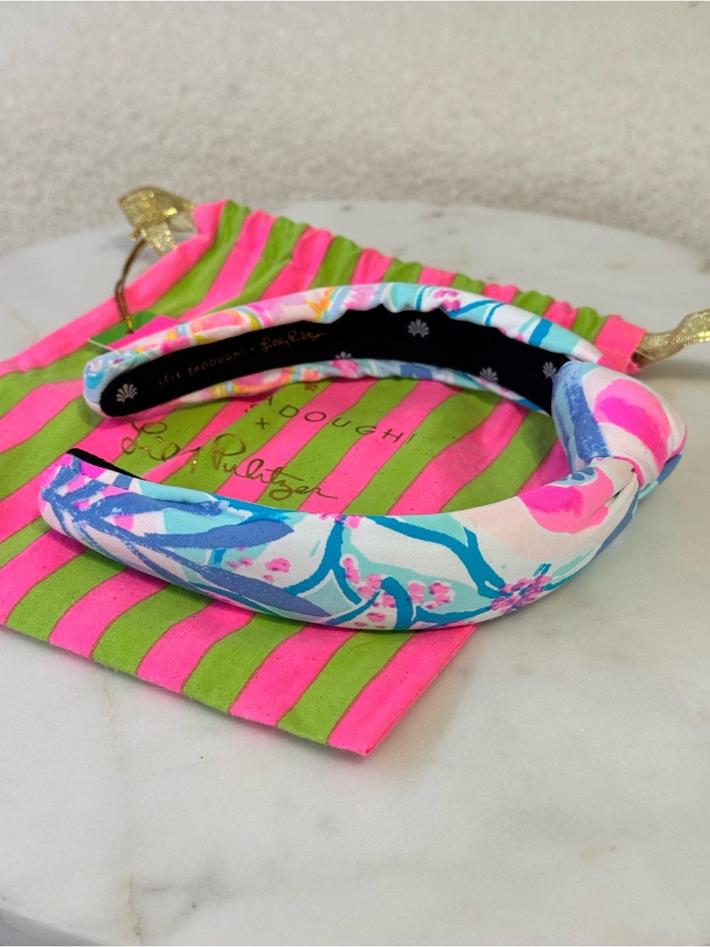 Lilly Pulitzer x Lele Sadoughi Kids Padded Floral Headband in Pink & Blue NWT